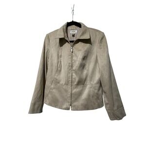 Talbots Petites 8P Beige Zip Front Jacket Blazer 100% Polyester Korea